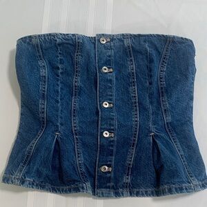 Zara Denim Button-Front Corset Top - Dark Blue